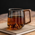 Guanshan mountain glass coffee mug with wooden handle