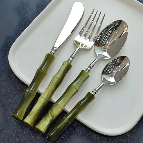 Eco-Friendly Silverware Set - Durable Dinnerware with Bamboo Handles