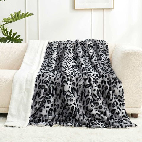 Leopard Print Faux Fur Throw Blanket