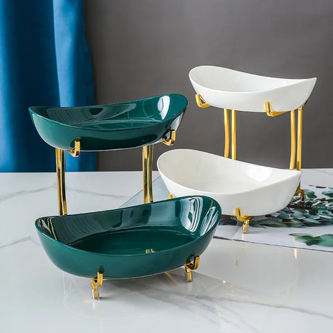 Ceramic Serving Bowls with Metal Stand