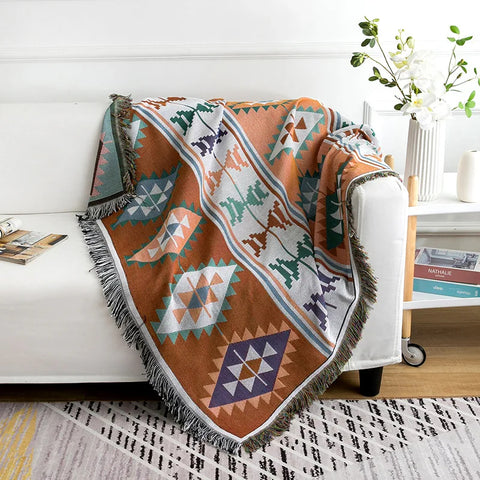 Aztec Throw Blanket with Fringe