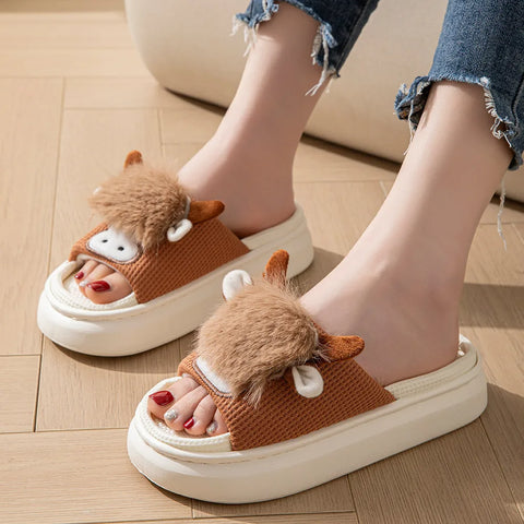 Linen Cow Women Slippers