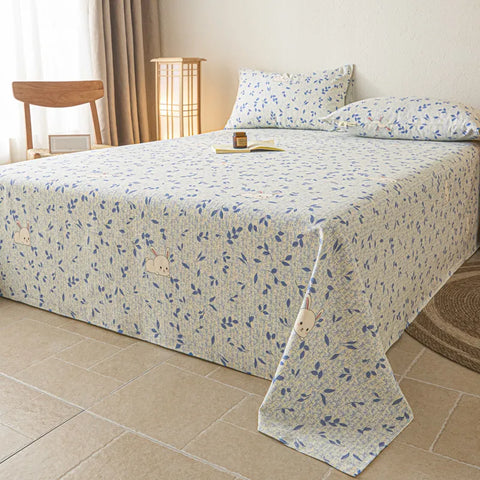 Cotton Flat Sheet Set - Bunny Print & Leaf Designs