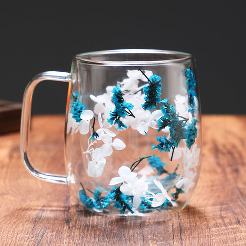 Dried Flower Glass Mug Double Wall