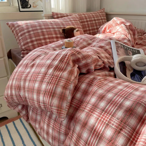 Plaid Cotton Bedding Set (4PCS)