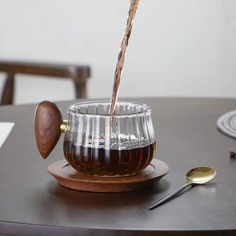 Glass Coffee & Tea Cup with Wood Handle