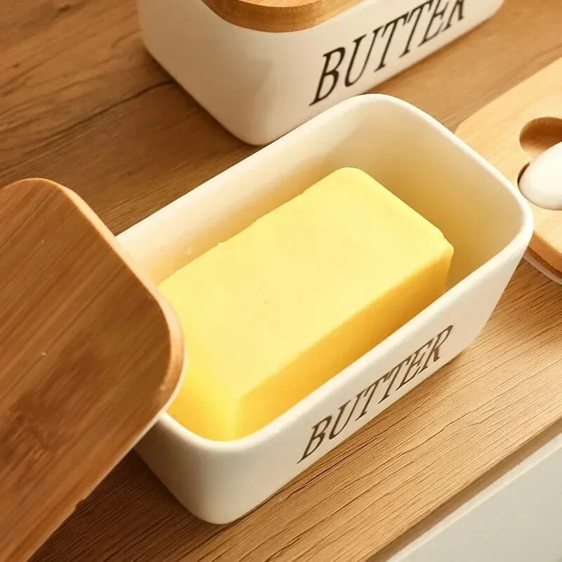 CERAMIC BAMBOO BUTTER DISH SET