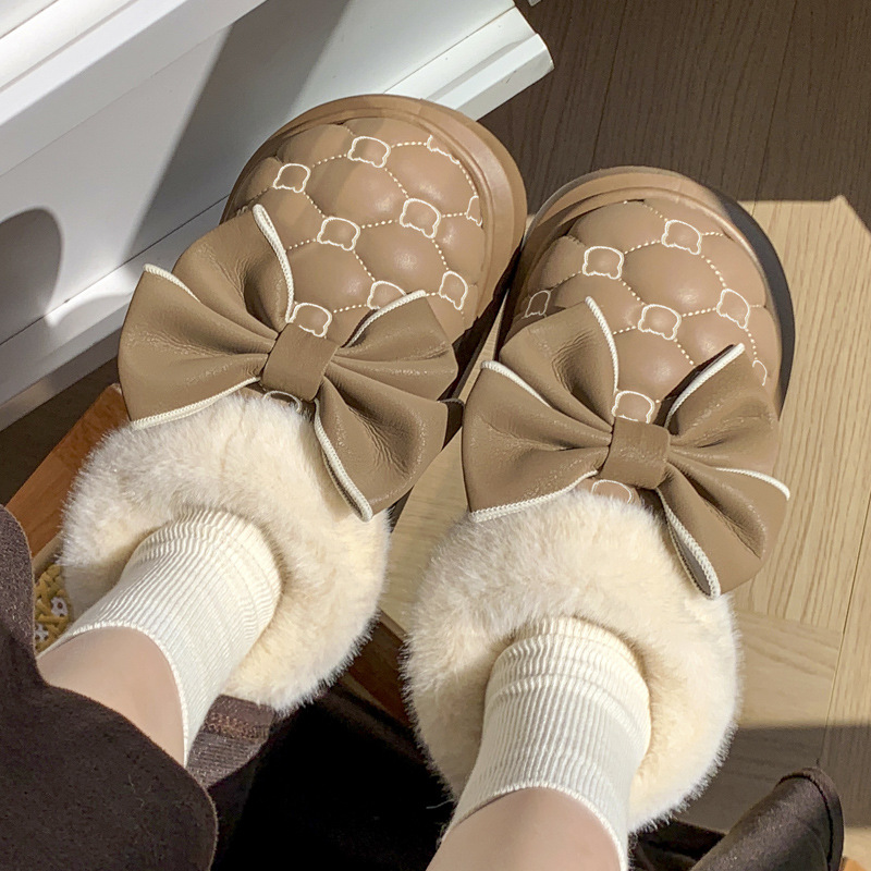 SNOWBOW FURRY DEEP-HEEL SLIPPERS