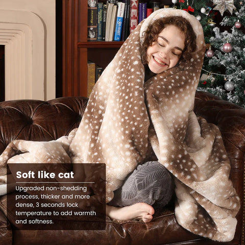 Deer Print Faux Fur Winter Blanket
