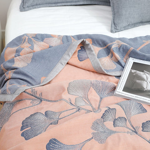 Cotton Quilt Blanket - Reversible Ginkgo Leaf Throw