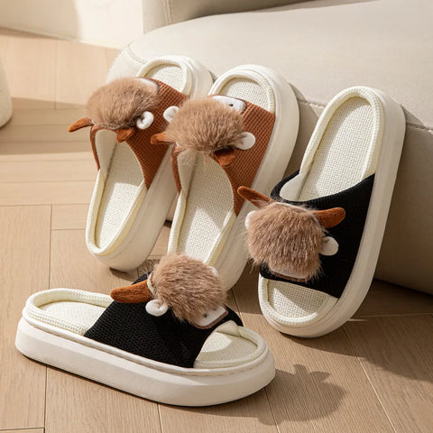 Linen Cow Women Slippers