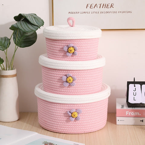 Nora Handwoven Storage Cotton Basket with Lid