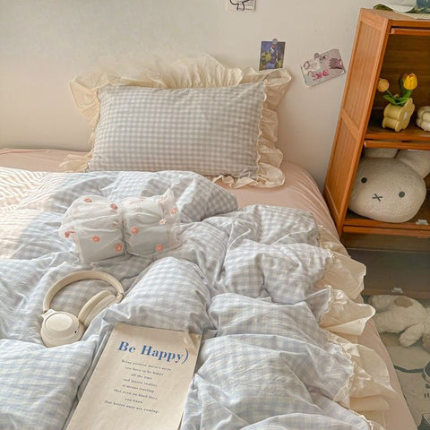 Ruffled Gingham Bedding Set 4PCS