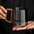 Guanshan mountain glass coffee mug with wooden handle