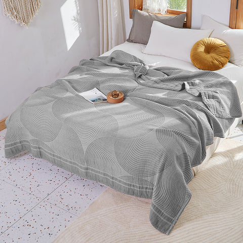 Cotton Throw Blanket - Orbit Stripes 4-Layer Woven