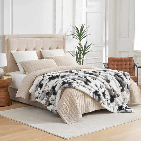 Cow Print Faux Fur Throw Blanket