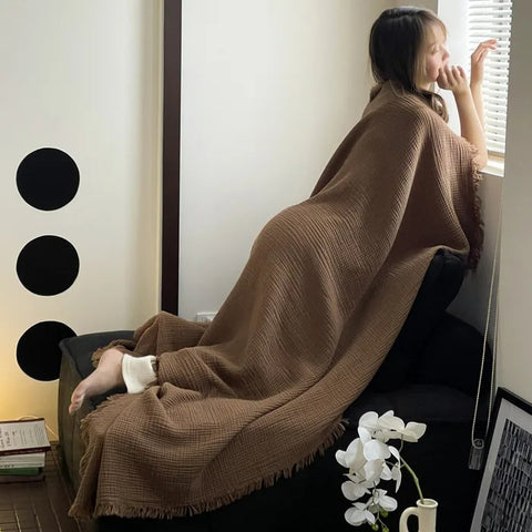 Crinkle Cotton Tassel Throw Blanket