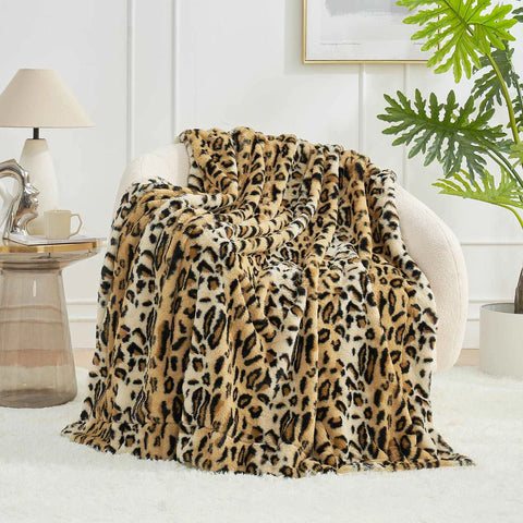 Leopard Print Faux Fur Throw Blanket