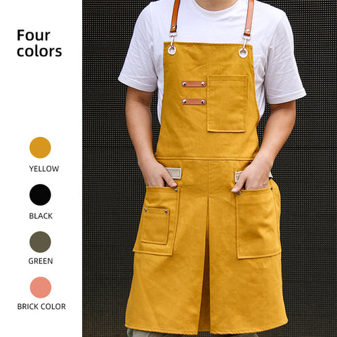 Denim Barista Apron with Pockets