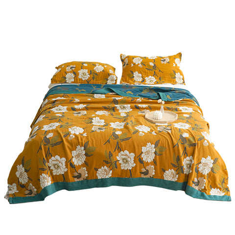 Floral Cotton Throw Blanket - Woven & Two-Sided