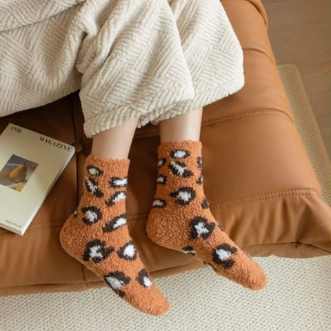 Leopard Fuzzy Plush Socks Women