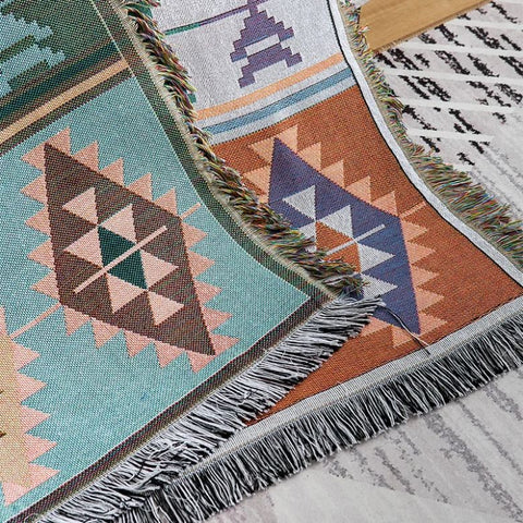 Aztec Throw Blanket with Fringe