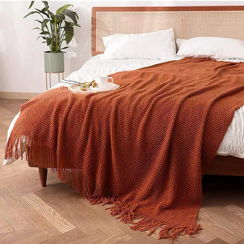 Knitted Throw Blanket Tassels Soft
