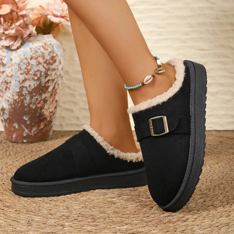 Women's Fleece Buckle Cotton Slippers