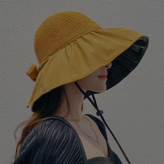 NOIR HOLLOW WEAVE SUN HAT