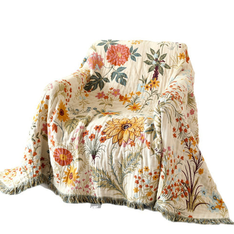 Cotton Couch Cover - Sunflower Pattern with Tassels
