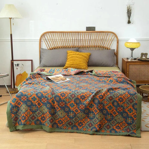Boho Floral Cotton Reversible Quilt