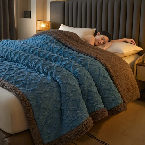 Thick Cable Knit Sherpa Fleece Blanket
