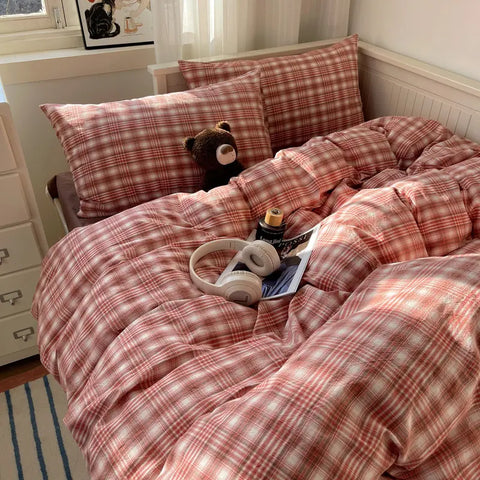Plaid Cotton Bedding Set (4PCS)