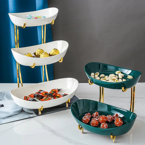 Ceramic Serving Bowls with Metal Stand