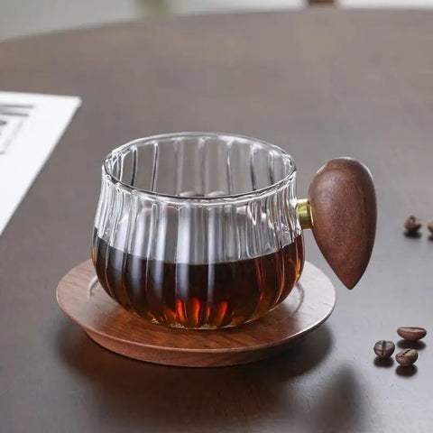 Glass Coffee & Tea Cup with Wood Handle