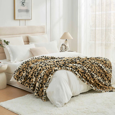 Leopard Print Faux Fur Throw Blanket