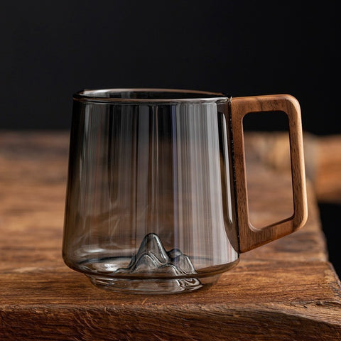 espresso Guanshan mountain glass coffee mug with wooden handle