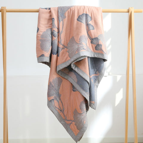 Cotton Quilt Blanket - Reversible Ginkgo Leaf Throw