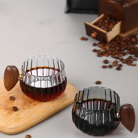 Glass Coffee & Tea Cup with Wood Handle