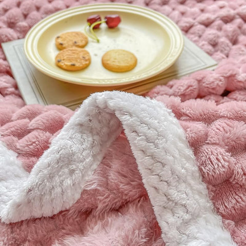 Pink Blush Girls Waffle Plush Throw Blanket