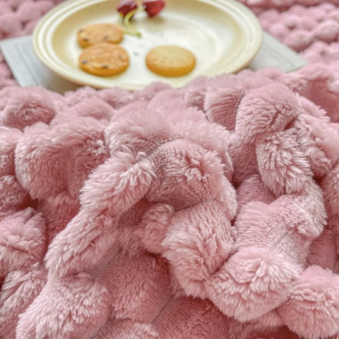 Pink Blush Girls Waffle Plush Throw Blanket