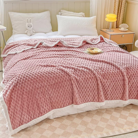 Pink Blush Girls Waffle Plush Throw Blanket