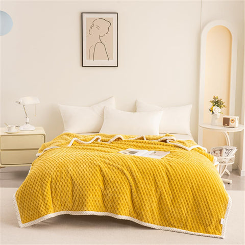 Yellow Sun Waffle Plush Throw Blanket