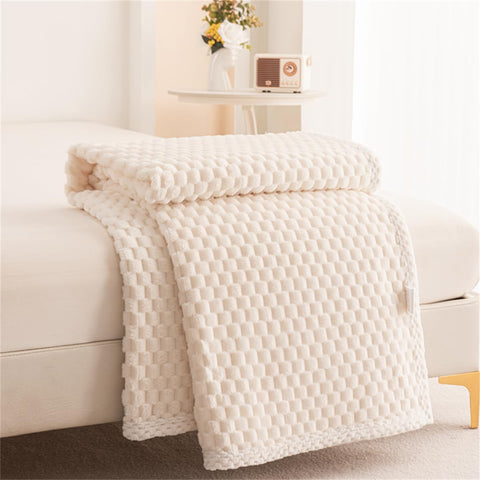 Milky White Waffle Plush Blanket