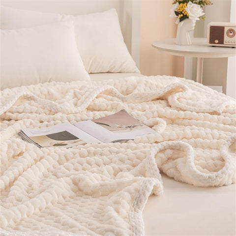 Milky White Waffle Plush Blanket
