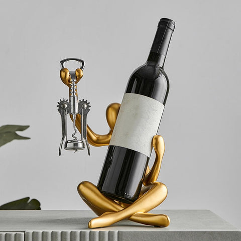 Golden Resin Wine Rack Sculpture