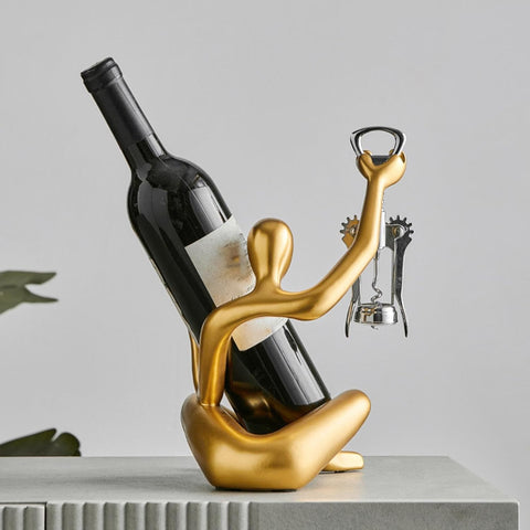 Golden Resin Wine Rack Sculpture