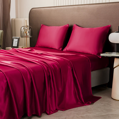 Luxury Wine Red Satin Bedding & Bed Sheet Set