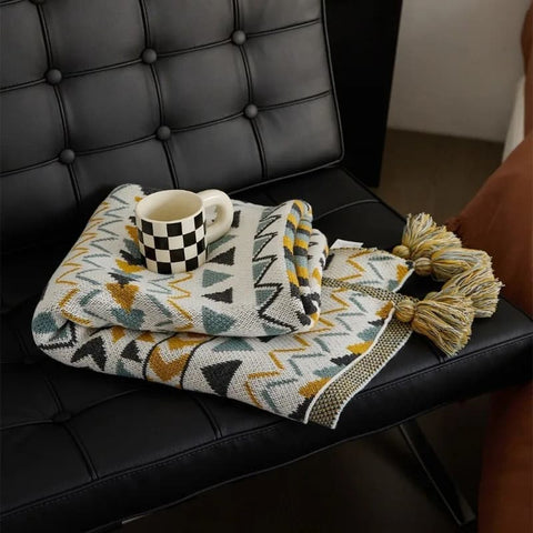 Tribal Throw Blanket with Tassels