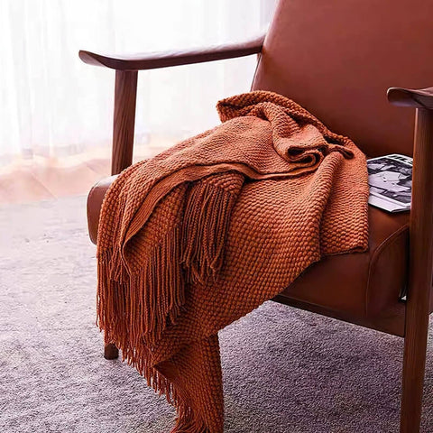 Knitted Throw Blanket Tassels Soft